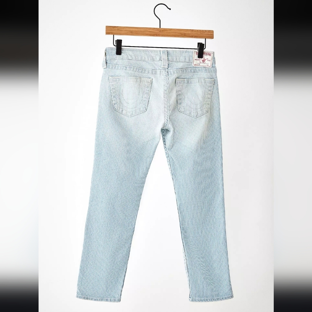 True Religion Denim Pant Capri Pinstripe Railroad 30 NWT New Designer - Picture 3 of 10